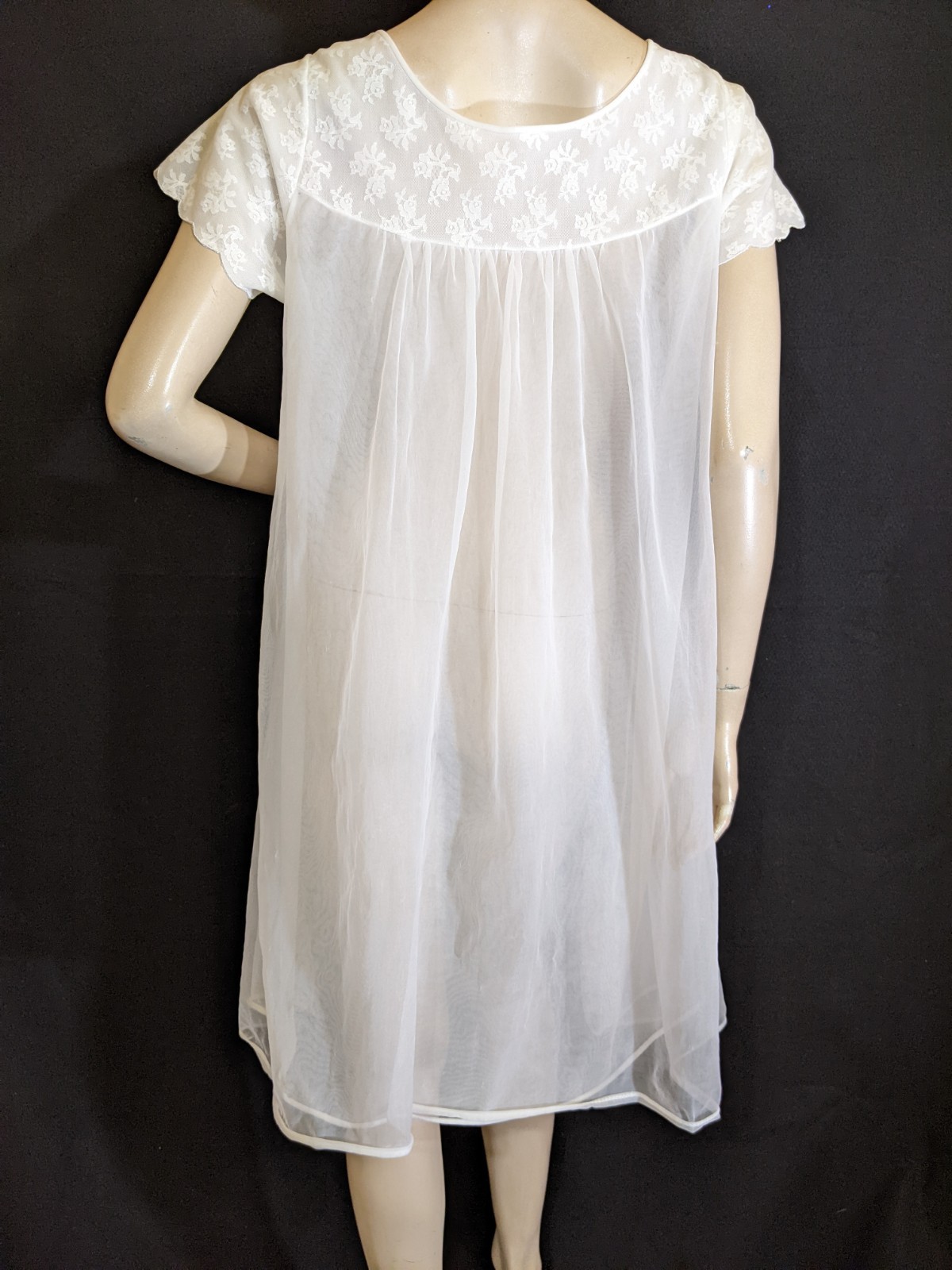 VTG SEARS Chiffon Floral Lace Peignoir Dressing Gown Robe Satin Babydoll Style L