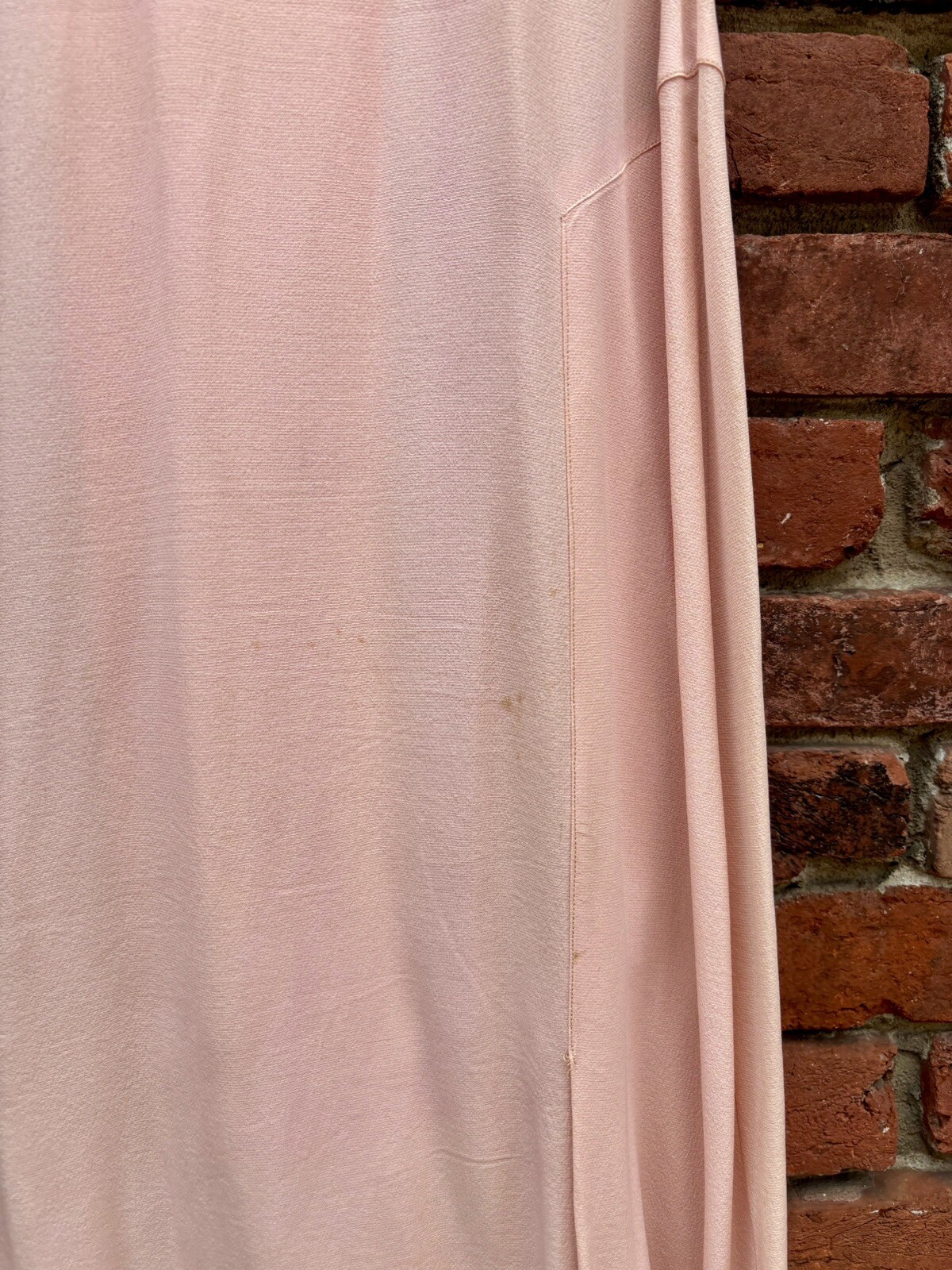 Antique Vintage 1930s Silk Rayon Pink & Brown Sleeveless Dress w/ Belt AS IS
