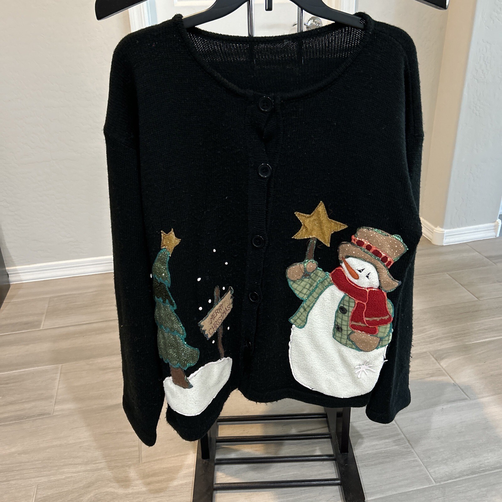 Black Christmas Snowman Cardigan Ugly Sweater – No Size Tag