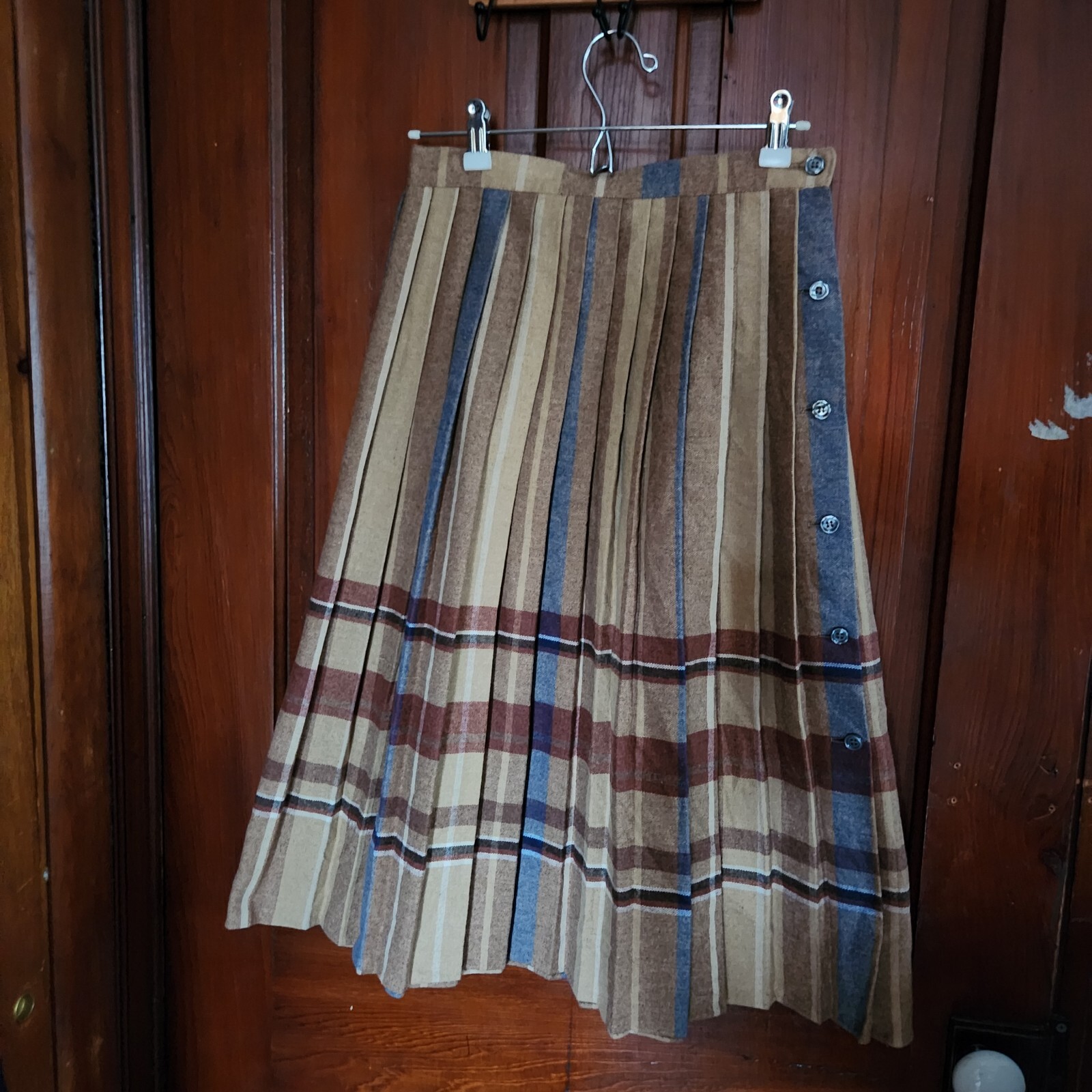 Vintage Chequers Pleated Wool Skirt Size 9/10 Button Down Preppy Union Label USA