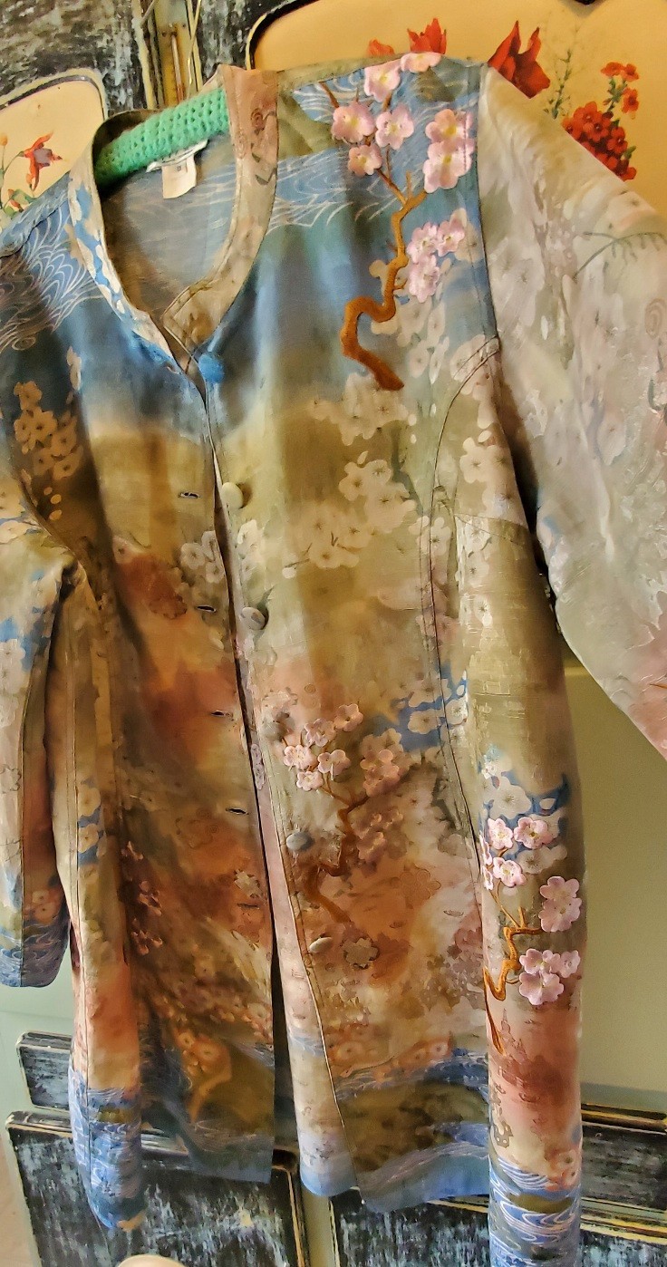 Vintage Citron Santa Monica Embroidered Silk Longer Jacket Wearable Art – Sz 1X