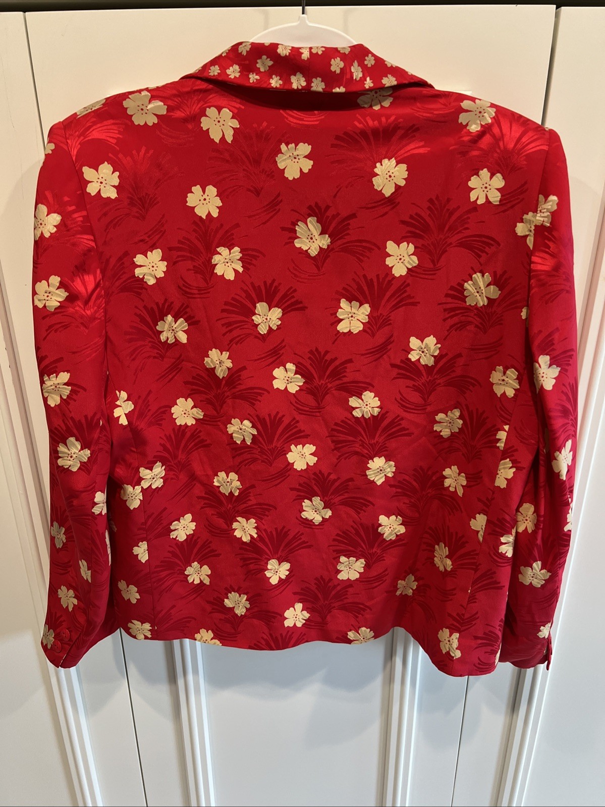 Vintage I Magnin Red Floral Silk Blazer Jacket Size 14 Baron Peters 80s Designer