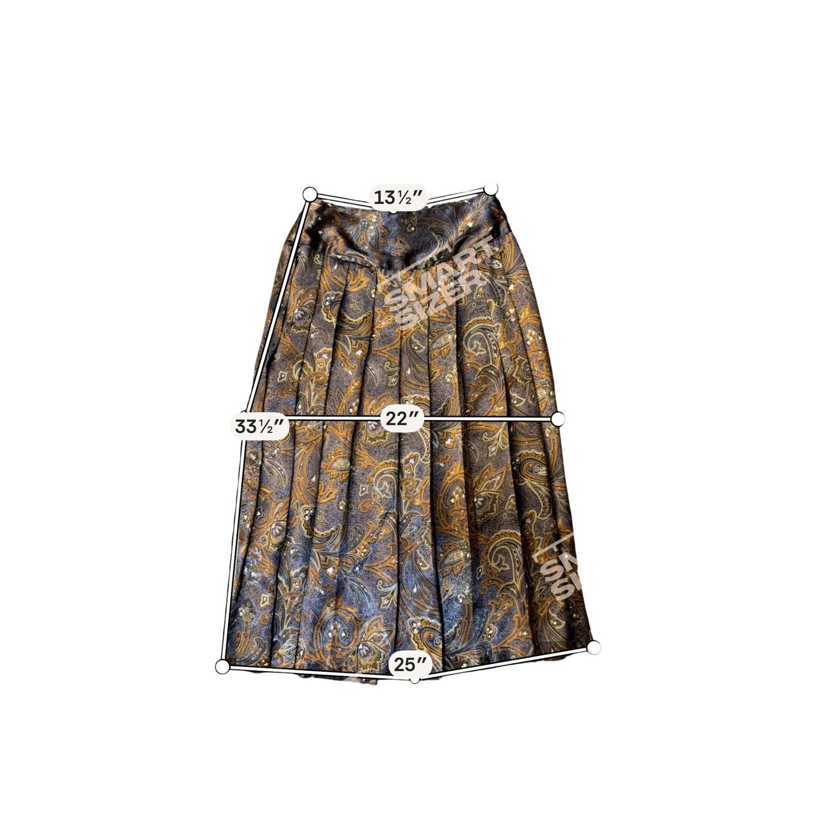 Notations Vintage Paisley Satin Pleated Midi Skirt Size S Made in USA Boho