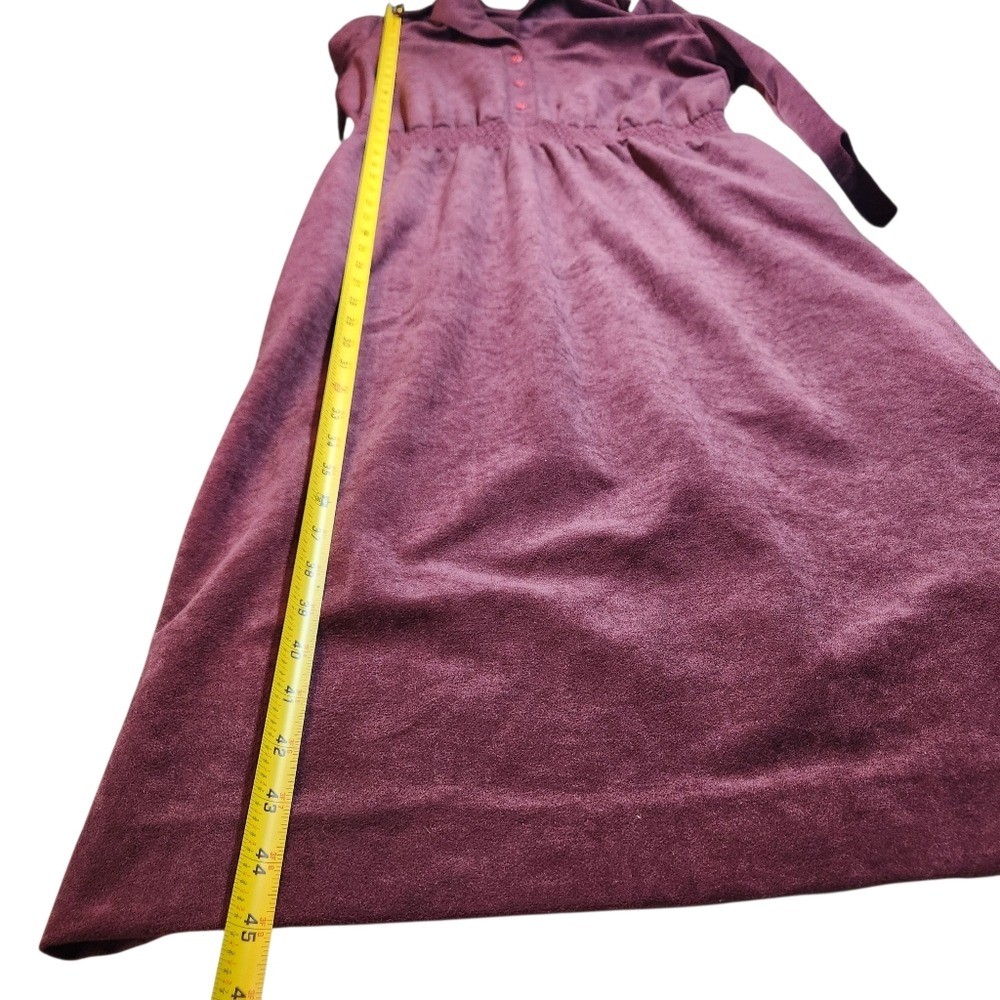 Vintage 70s Purple Velvet Midi Button Dress Collar Boho Cottage Mod Granny 12