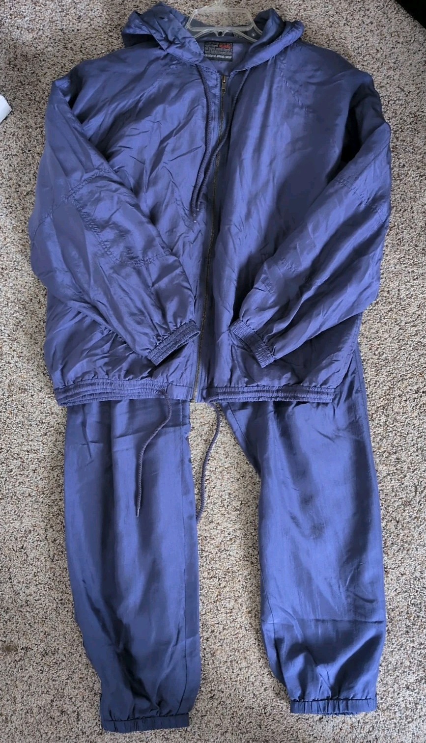 Vtg ’80s Mureli 100% Silk, Nylon Track Suit Women’s Medium Blue Shoulder Pads