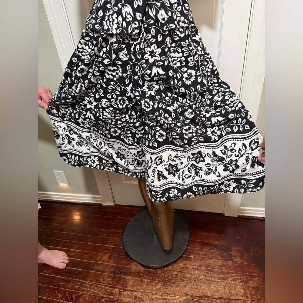 Vintage Gaucho Pants Outfit Set Womens Size 6 Petites Black White Floral