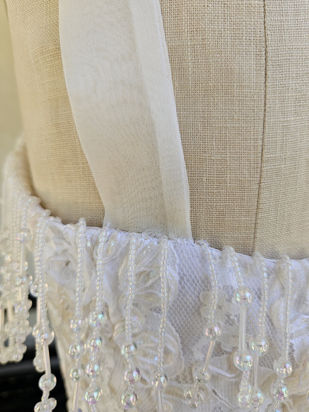 Vintage 1980s 2 Pic Wedding Dress Beaded Fringe Lace Bridal Bustier And Skirt L