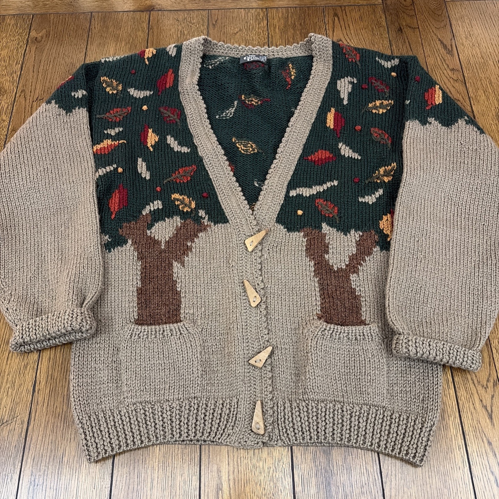 Vintage Uruguay Hand Knit Sweater Cardigan Wool Fall Grandmacore Size L Read