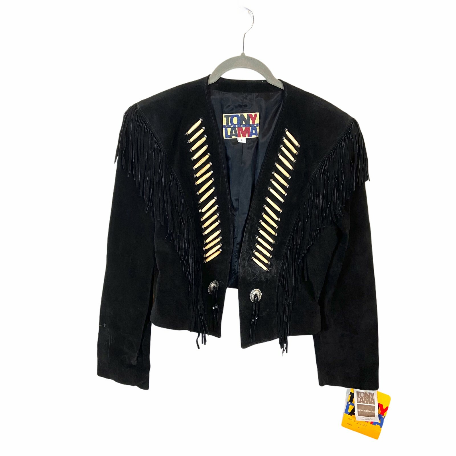 Tony Lama Jacket Women SZ 6 Western Rodeo New USA Deadstock Black Fringe Vintage