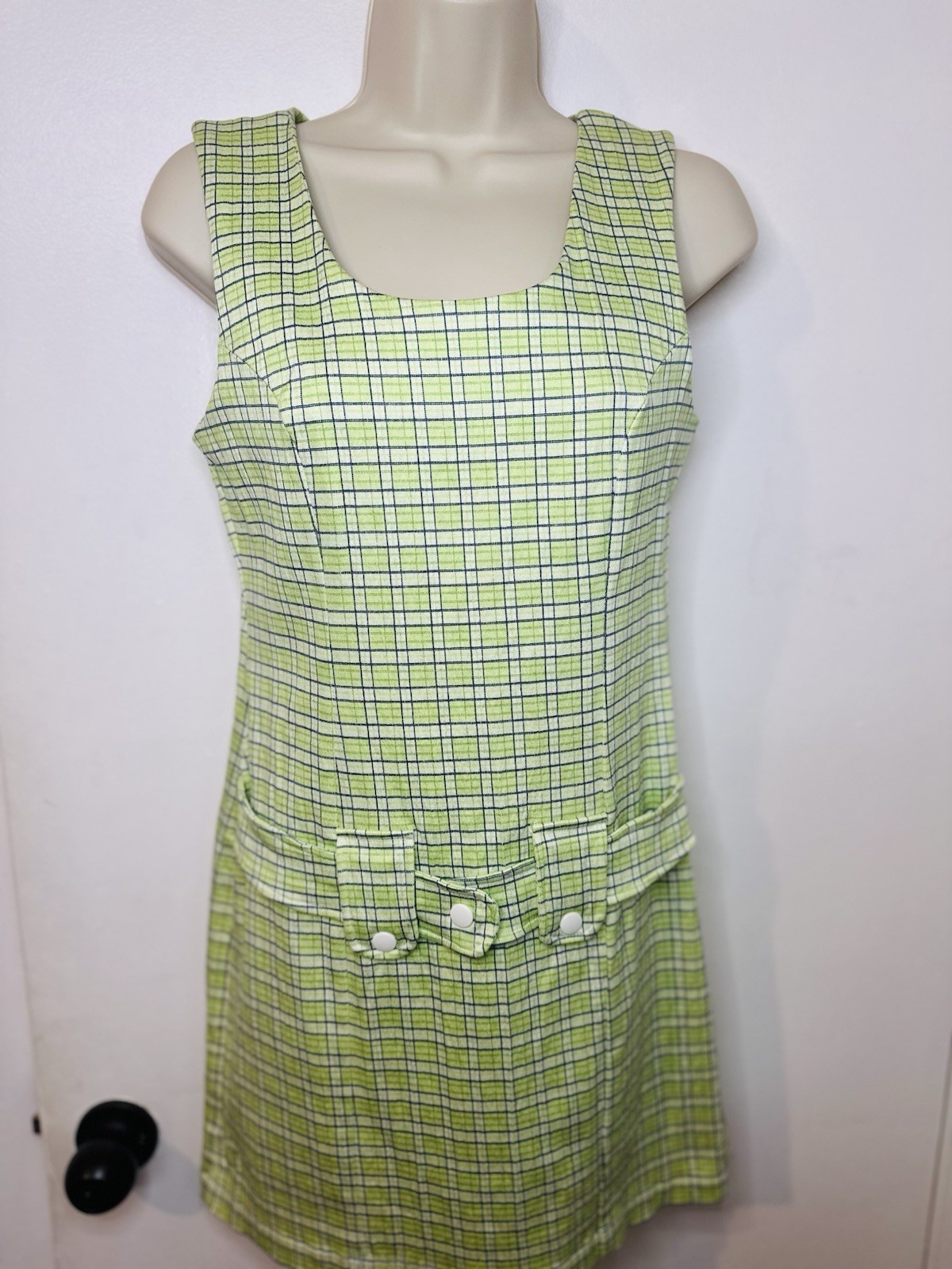Promod Vintage French Dress Size S. Plaid Chartreuse