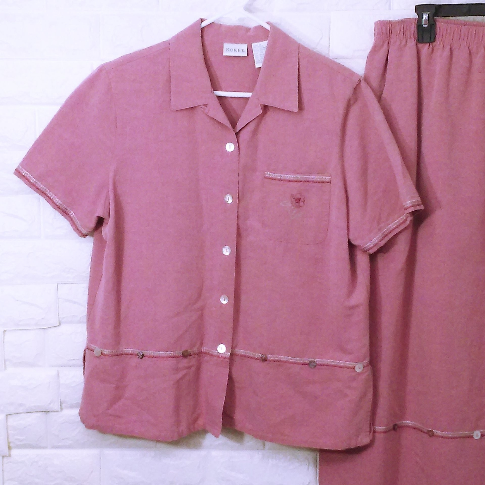 Vintage 90s Koret 2-pc Set Button-up Blouse Comfort Skirt Pockets Ladies-14/16