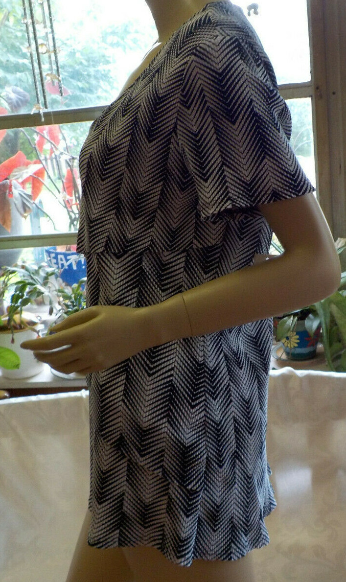 Vintage Studio Works Blouse Size XL NWT Black/White Short Sleeve Scoop Neck USA