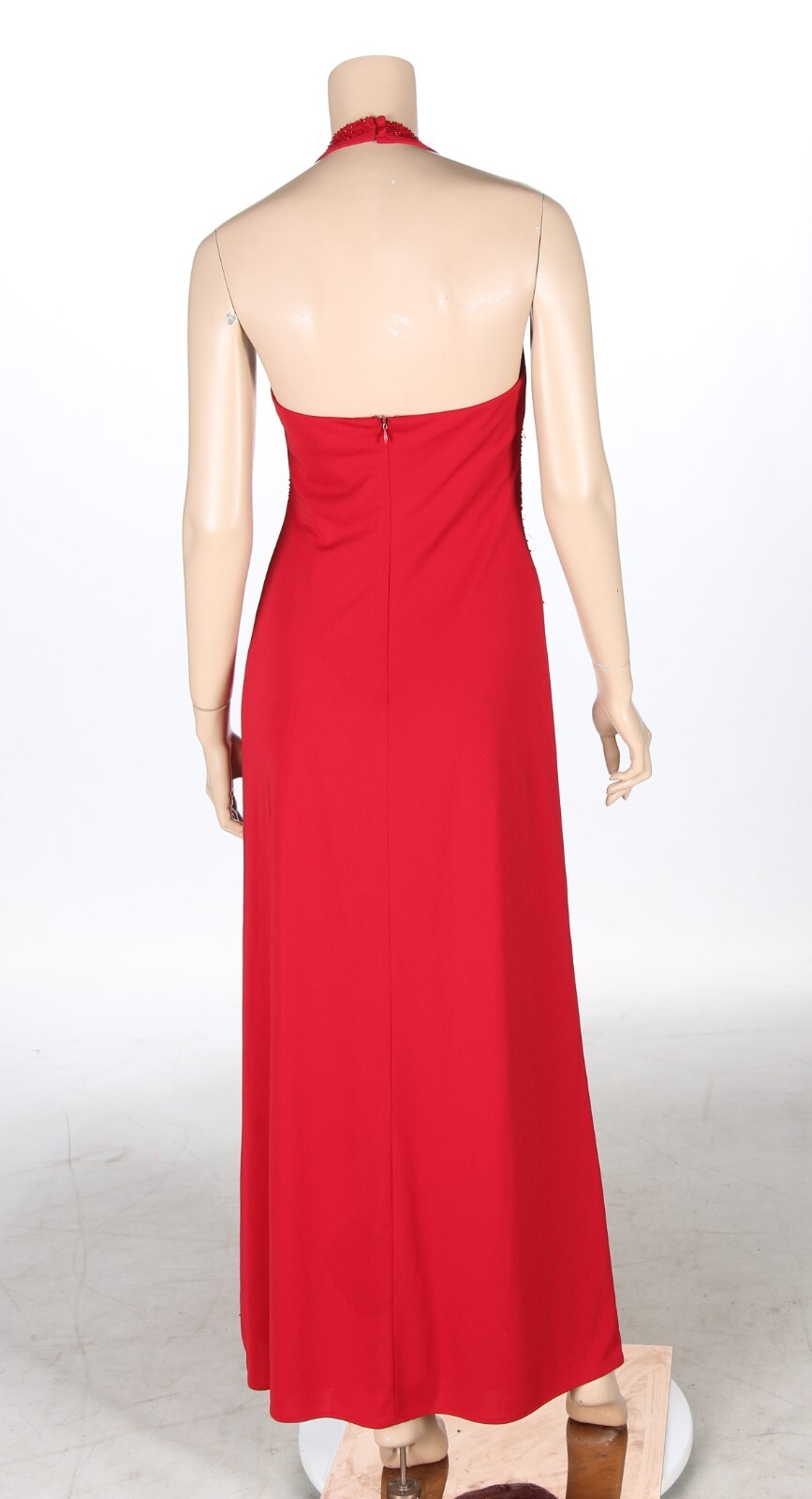 De Laru Vintage 90s 00s Red Beaded Halter Prom Party Dress sz 7/8