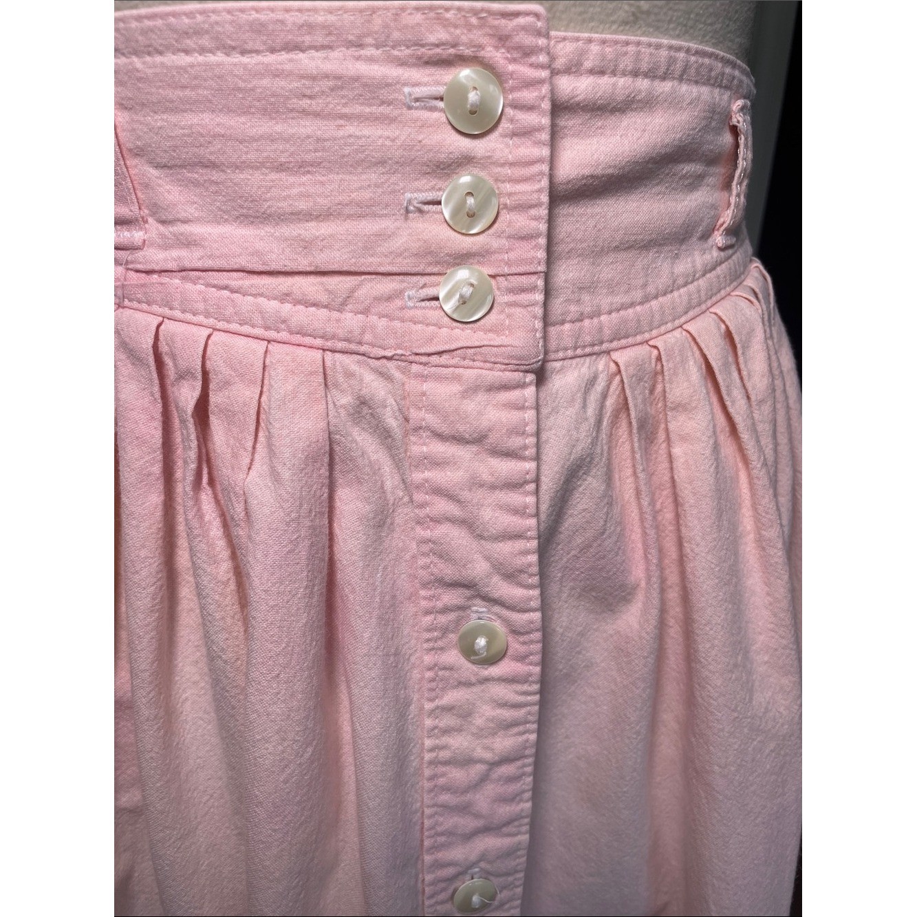 Vintage 80s Cottagecore Pastel Pink White Button Midi Skirt Koret City Blues 10