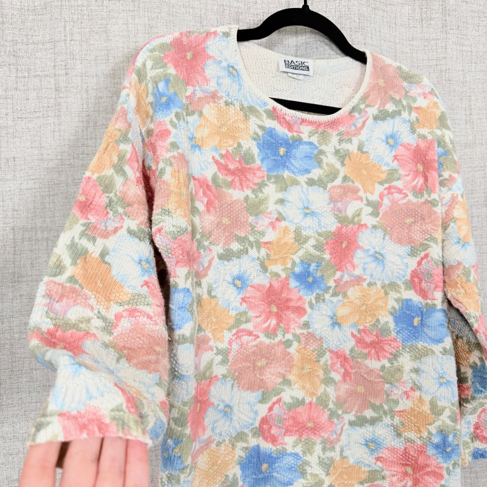 Vtg Basic Editions Floral Knit Sweater M Cottagecore Grandma Grannycore Pastel