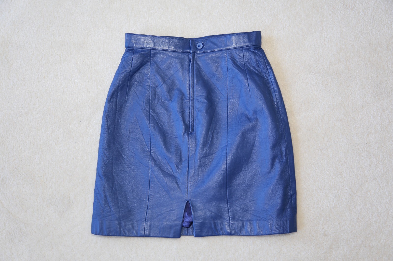 Authentic Genuine Lamb Leather mini skirt Made in Japan Vintage Blue