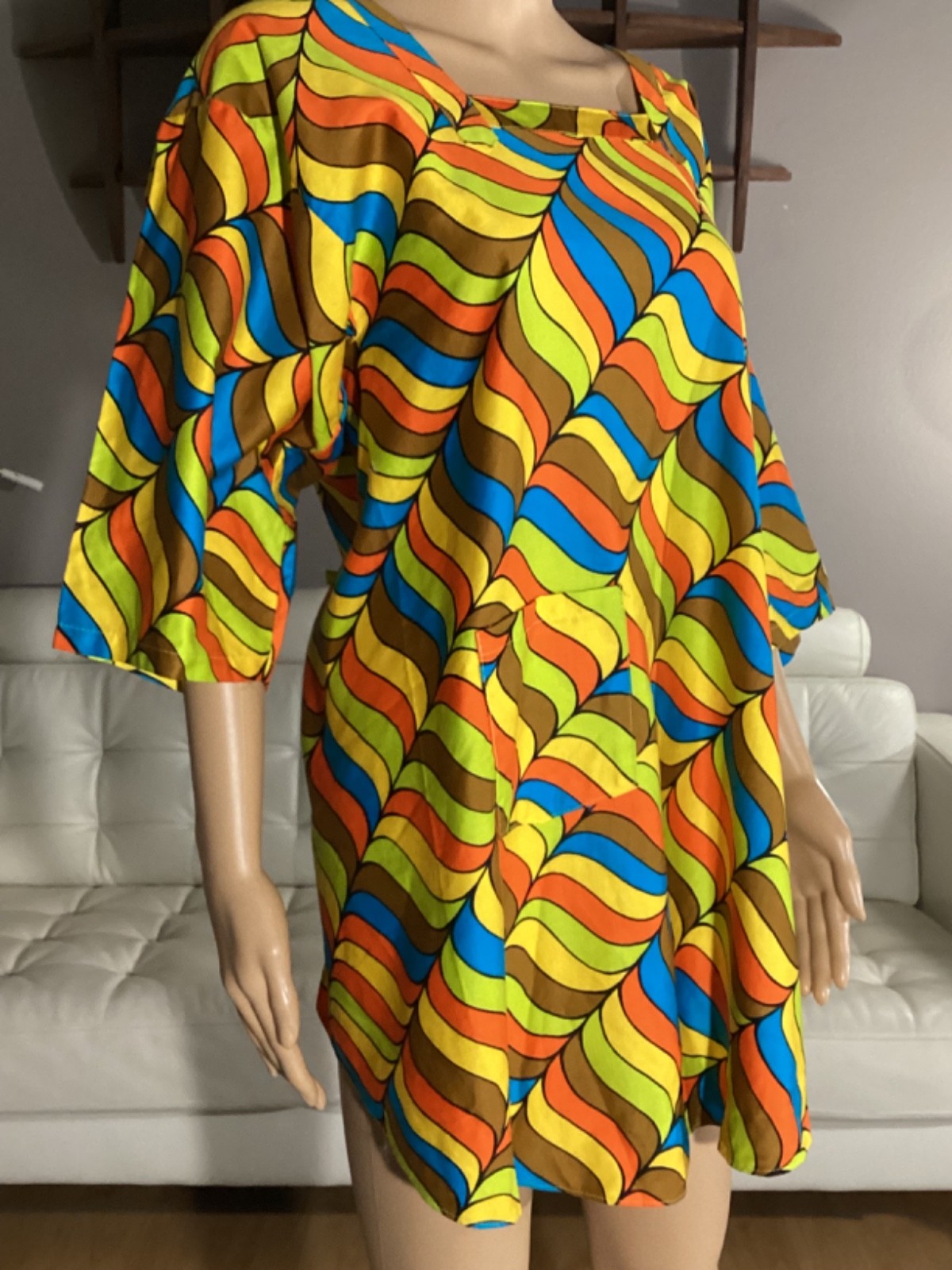 Vintage 1970s Womens Psychedelic MCM Smock Open Back Top Sz M