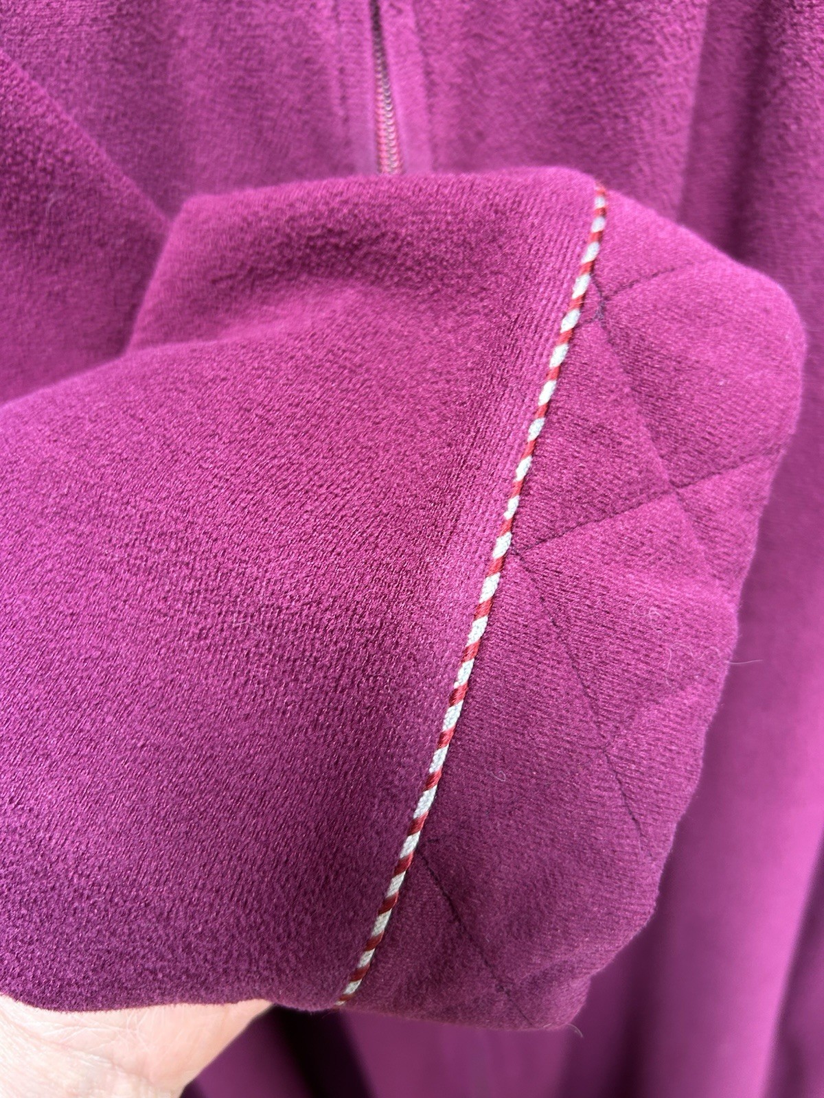 Vanity Fair Vintage Red Plum Velour Fleece Zip Robe Patio Wear Braided Trim XXL