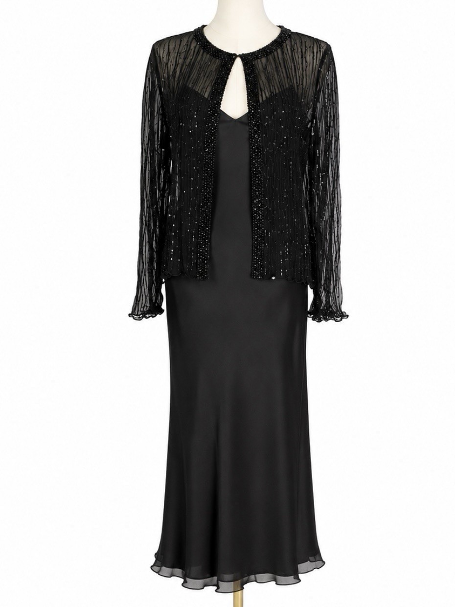 Vintage Cachet Sheer Mesh Sequin Beaded Evening Jacket 90s Statement Cardigan 10