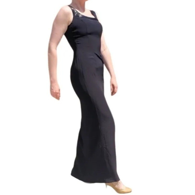 Vintage Alfred Angelo Black Beaded Formal Maxi Dress with Beaded Jacket Size 4