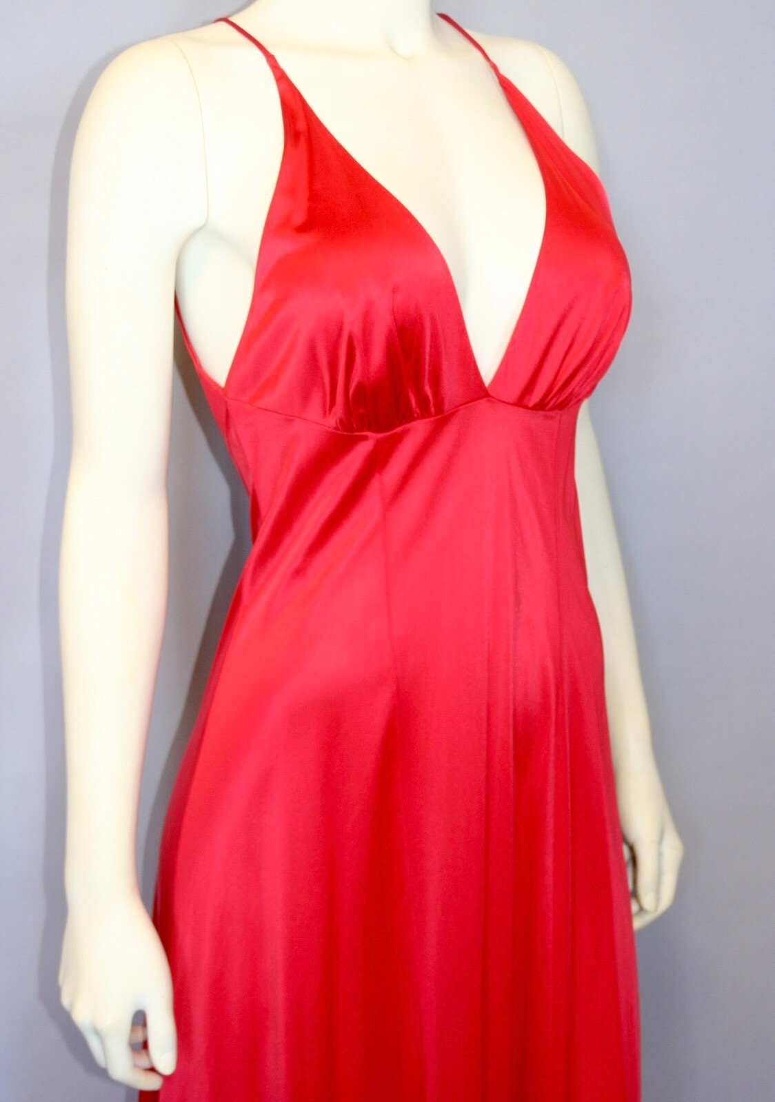 Vintage VANITY FAIR 60s Sexy Plunge Red Long Maxi Slip Dress Night gown 32/S