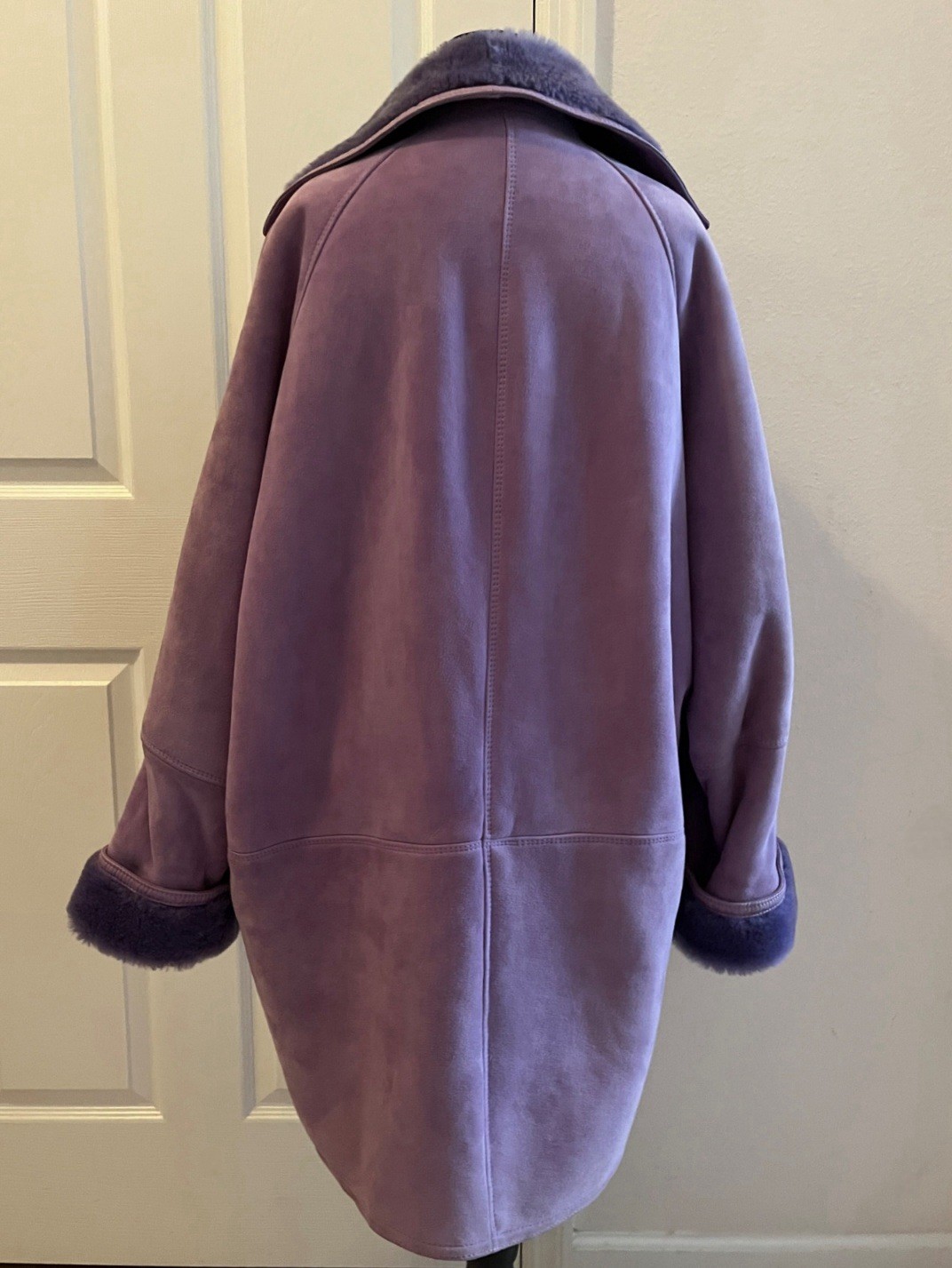 Vintage GIANNI VERSACE Purple Leather & Faux Fur Oversized Long Coat, Signed