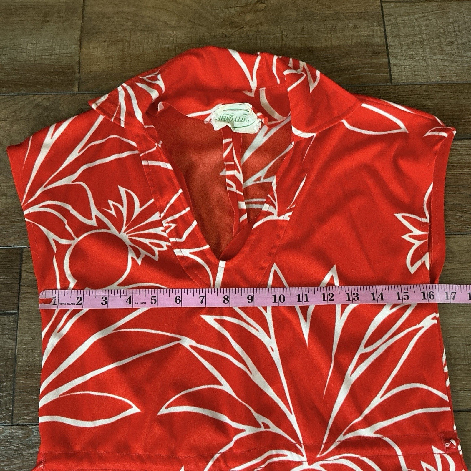 VINTAGE Patty O’Neil Red White Floral Hawaiian Dress Size 13 Cap Sleeve #7D6