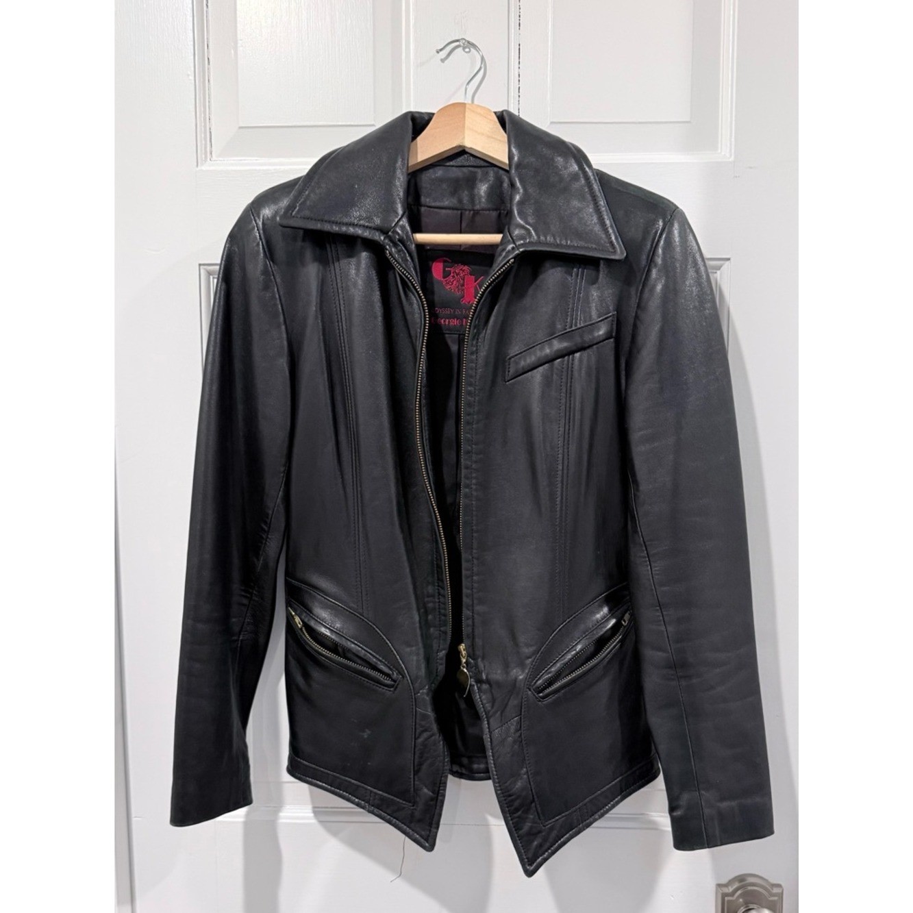 Vintage Women’s Black Leather Moto Jacket – Size XS