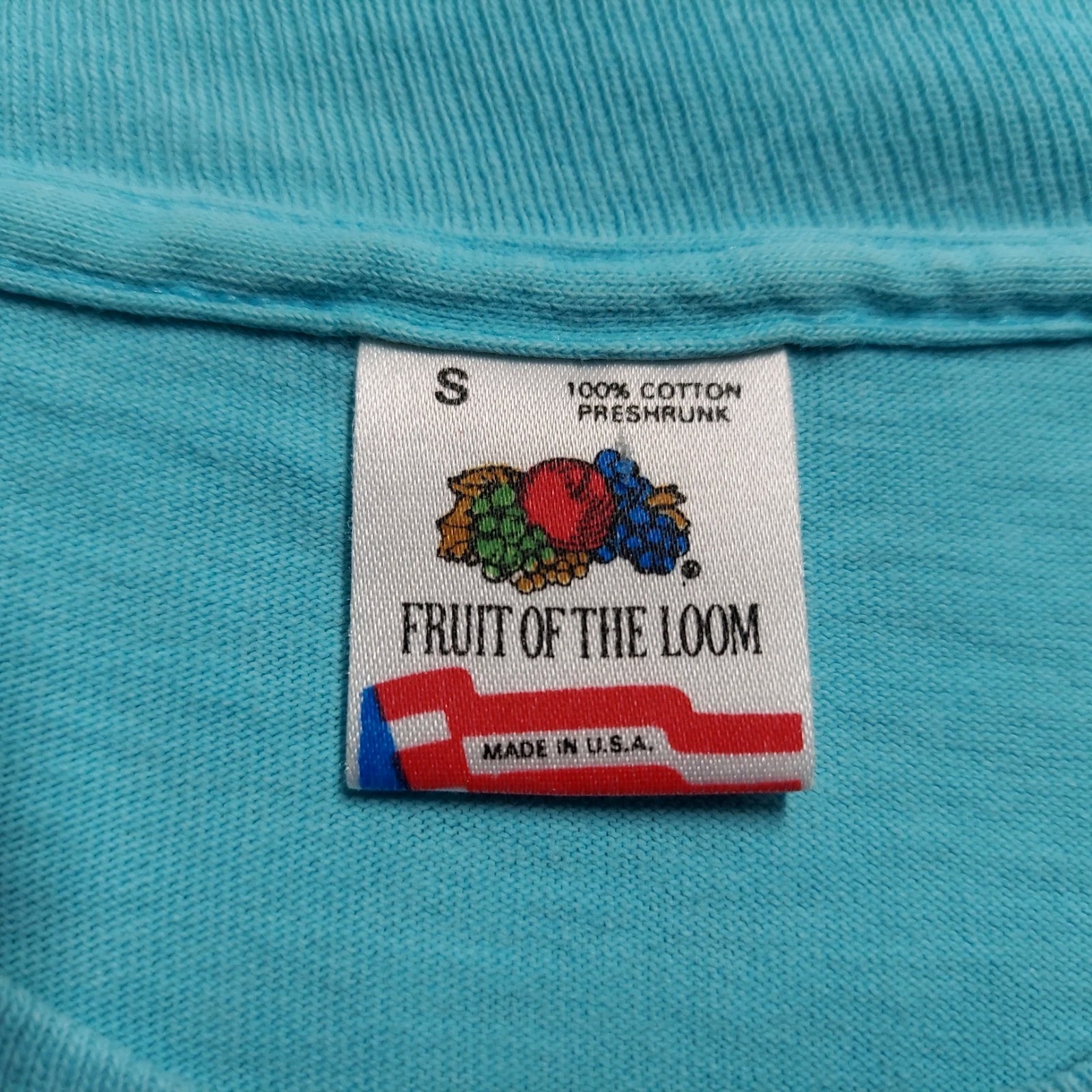 Vintage 1980-90s Fruit of the Loom Turquoise Made in USA Small Shirt Heavyweight
