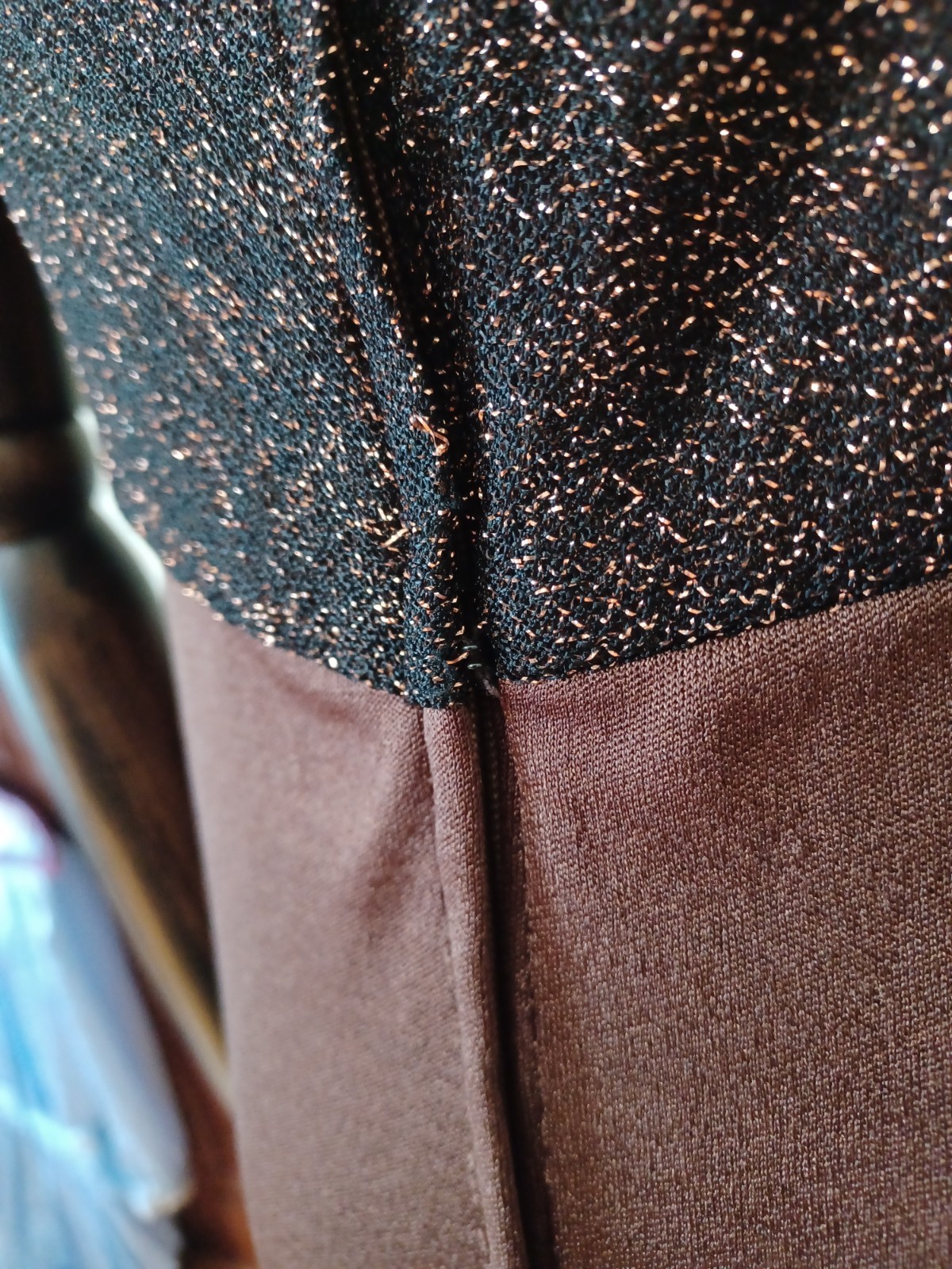 Vintage 1960s/1970s Brown Metallic Gold Bohemian Disco Maxi Evening Dress