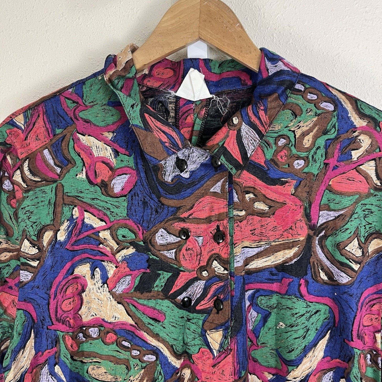 Vilona Vintage 60s 70s Abstract Midi Dress 48 US L Large Abstract Maximalist