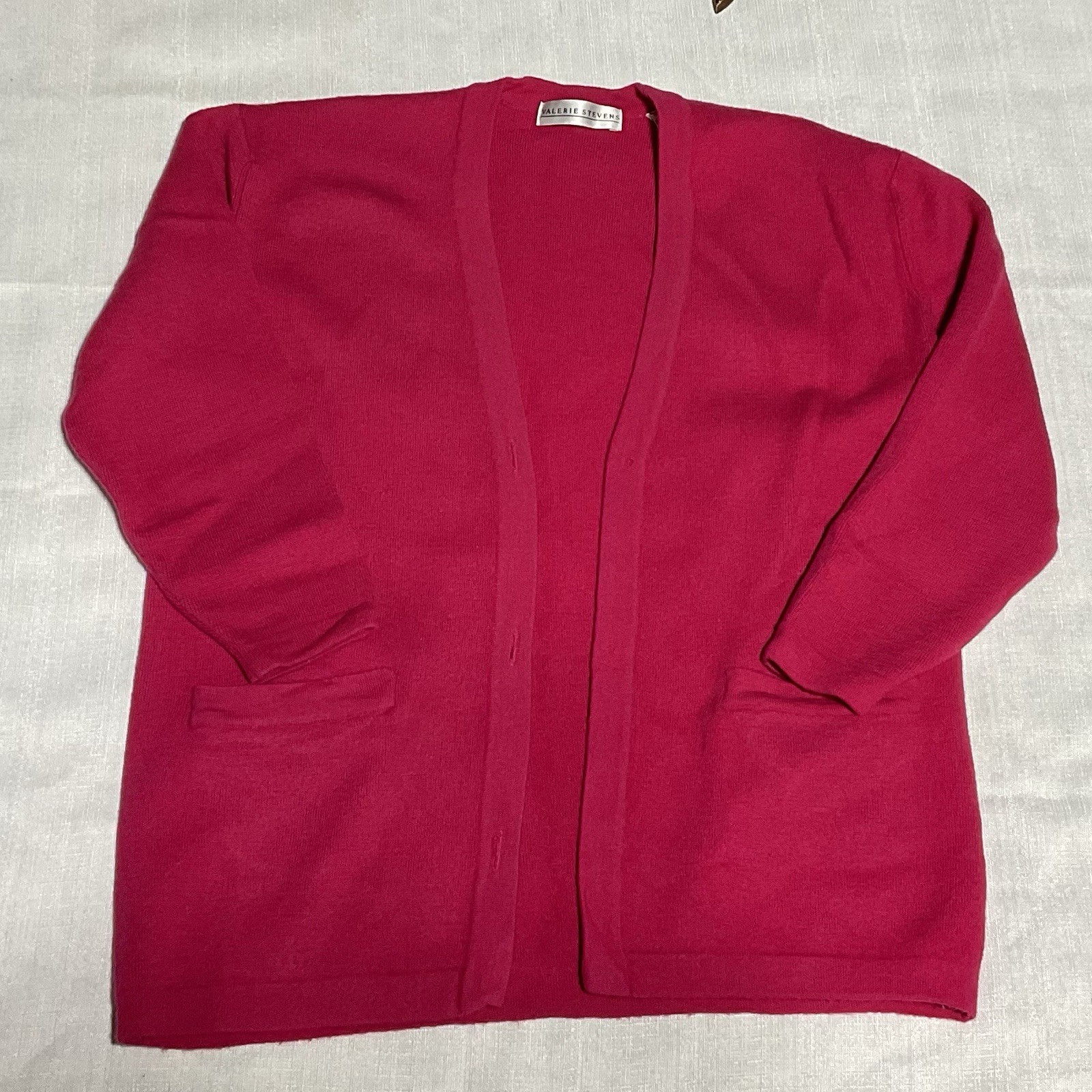 Vintage Women’s Cardigan Valerie Stevens Pink Medium 100% Merino Wool