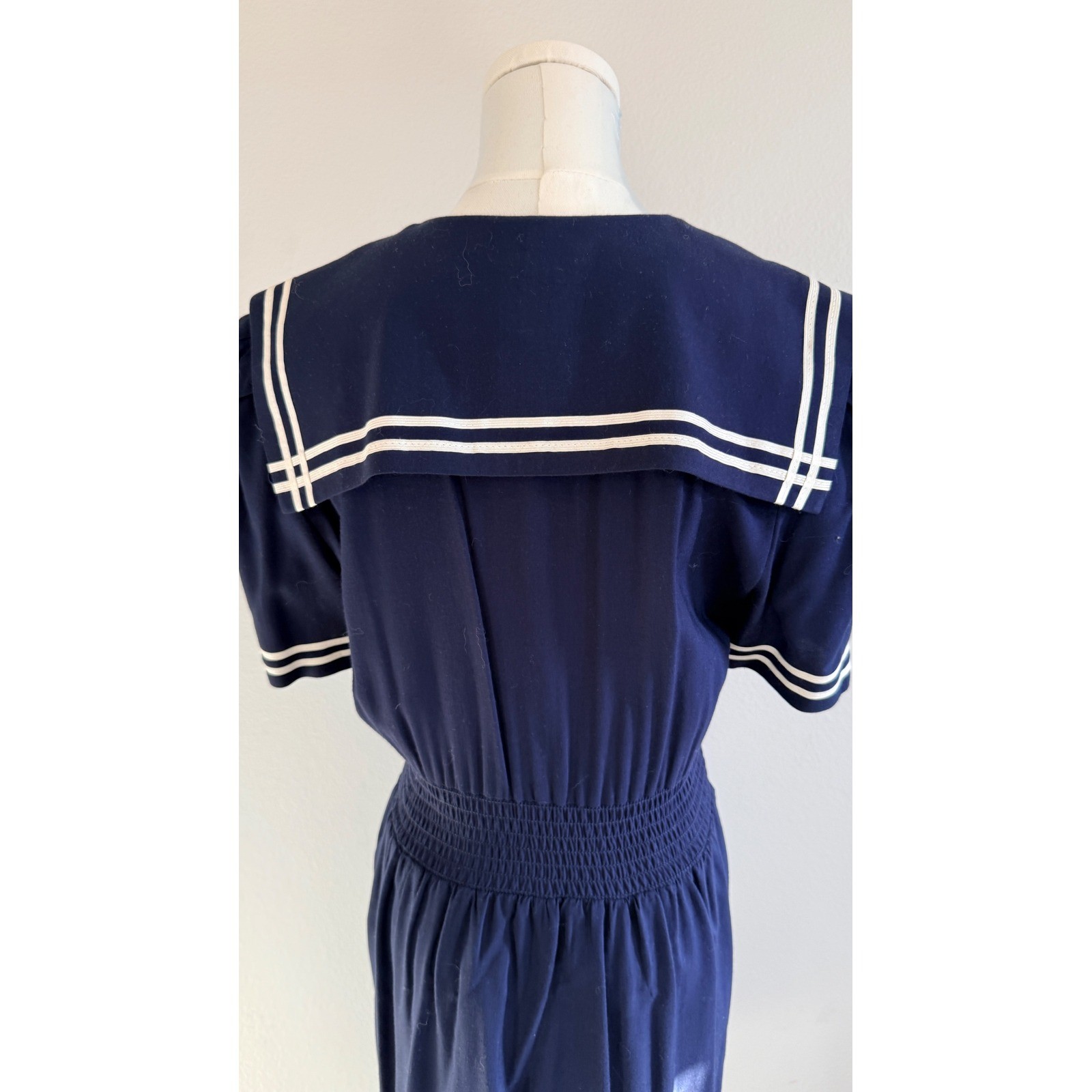 Navy Blue Sailor VTG Dress Crest Buttons 8P Nautical Rockabilly 80s does 40s