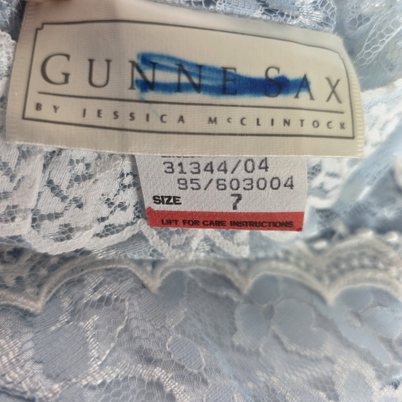 Vintage 80s Gunne Sax Prom Dress SZ 7 Icy Blue Lace Satin Victorian Tulle Skirt