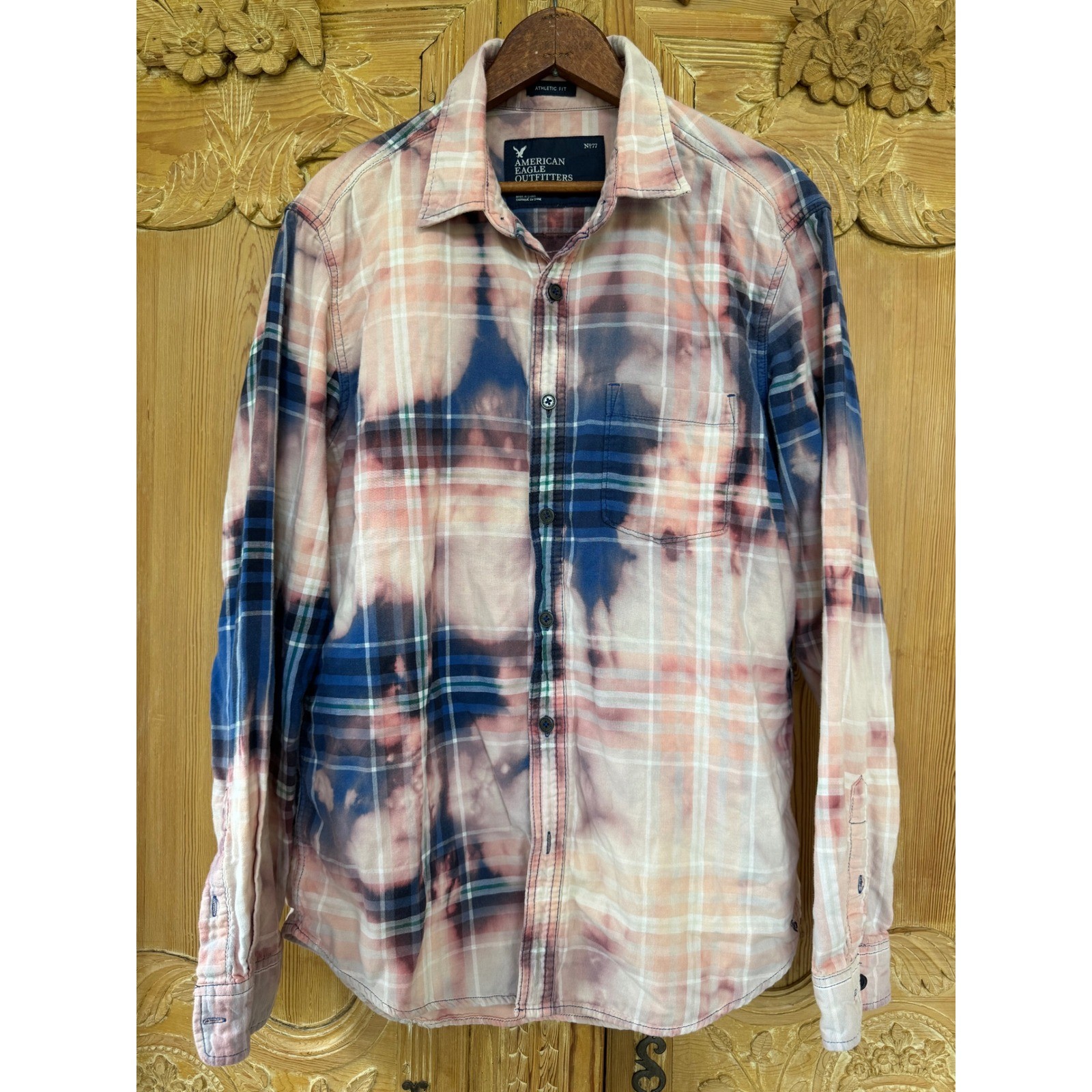 Lovin’ Is What I Got” Bleached Cotton Flannel Shirt Large Folk Art