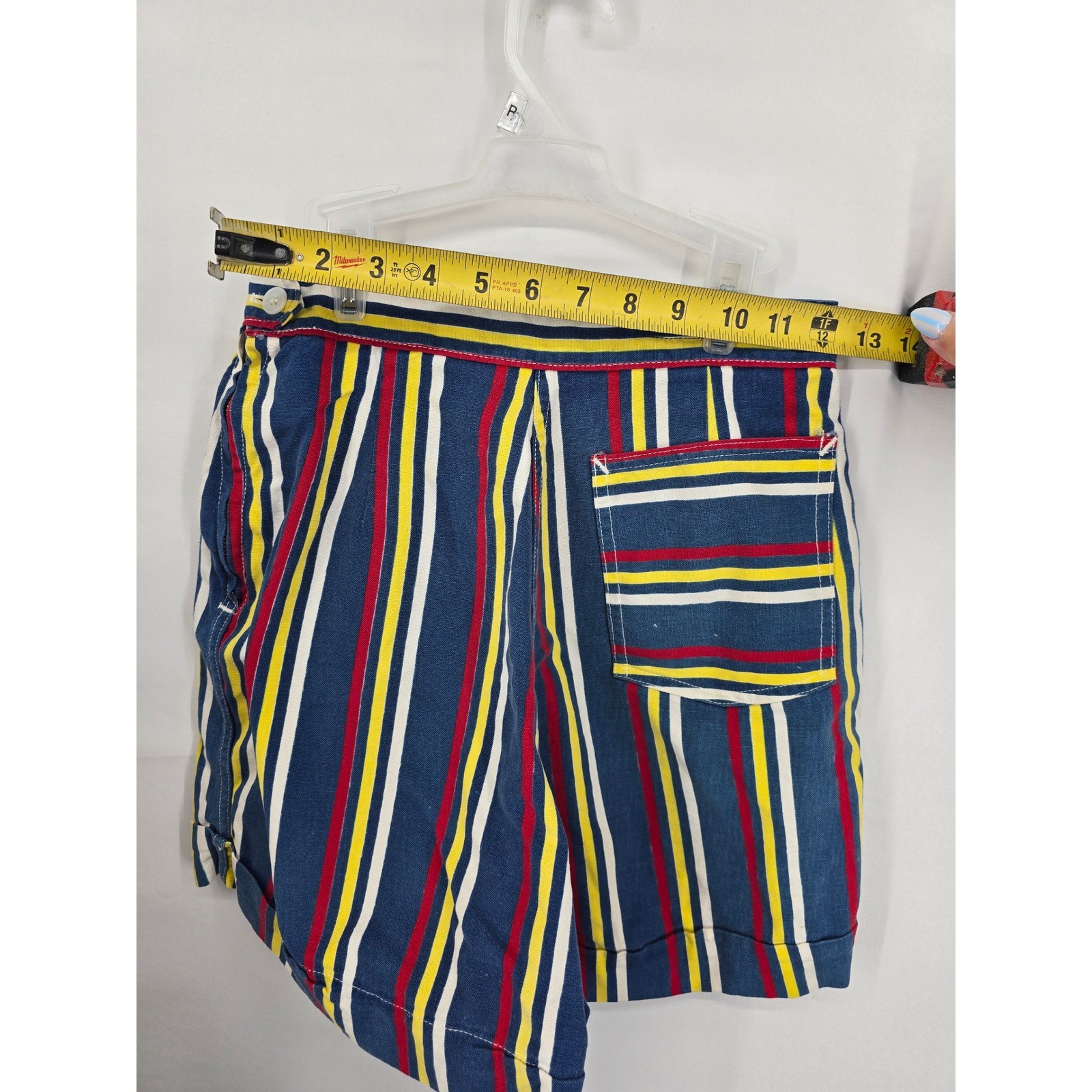 Vintage High Waisted Striped Shorts Blue Red Yellow White Retro Cuffed Canvas S