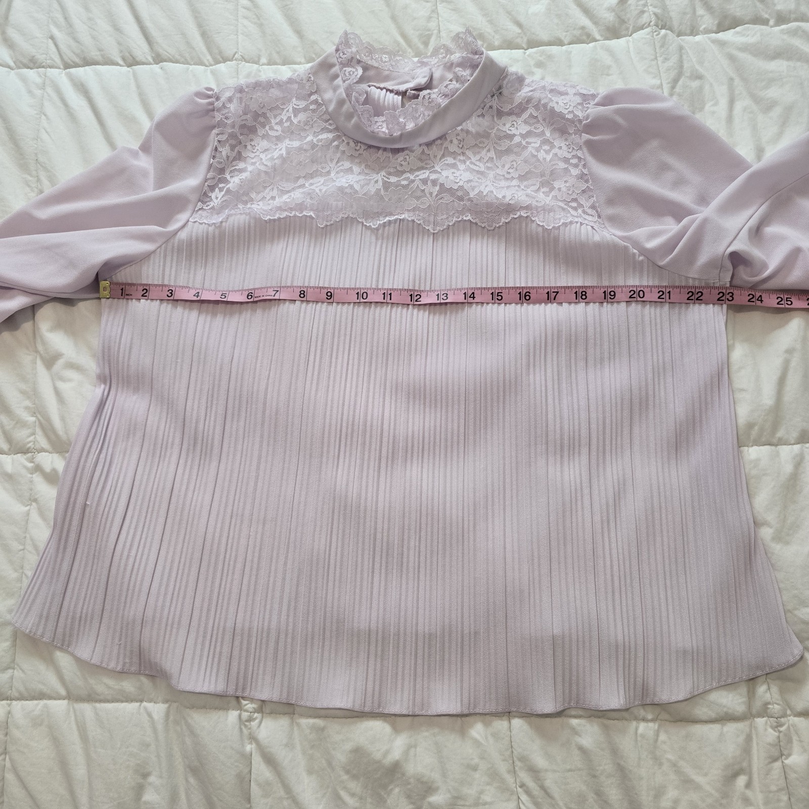 VTG Pastel Purple Lacey Victorian Style Blouse Frill Neck Romantic Top XL-2XL