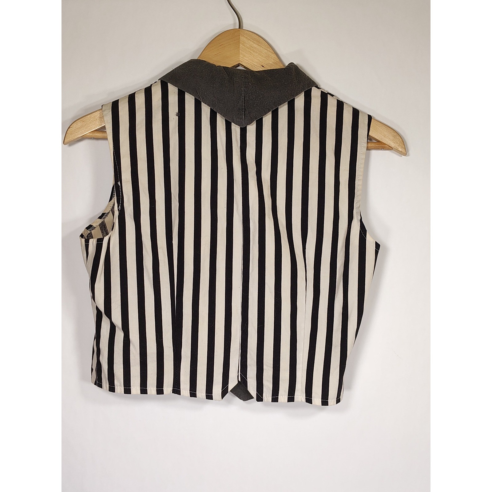 Banjo Dallas Texas Vintage Striped Cropped Vest Grey Shawl Collar Medium