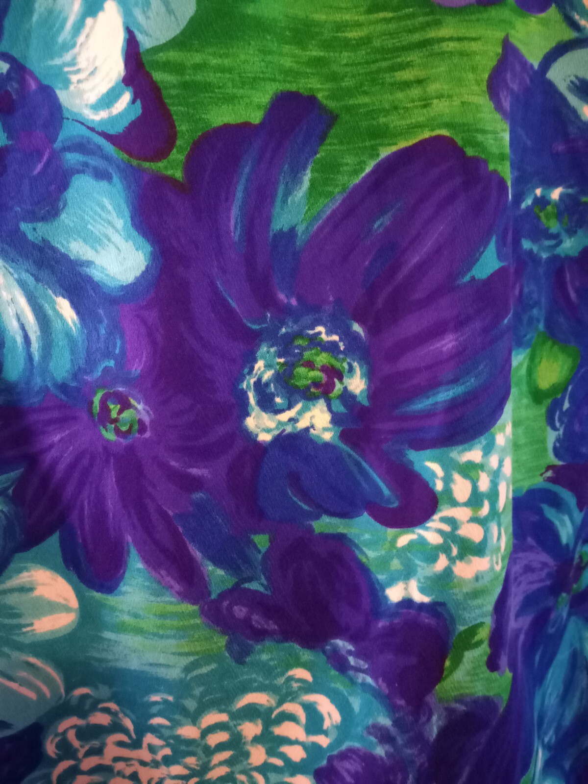 Vintage 60s Hale Aloha Tiki Oasis Hawaiian Blue Floral Barkcloth Halter Dress XS