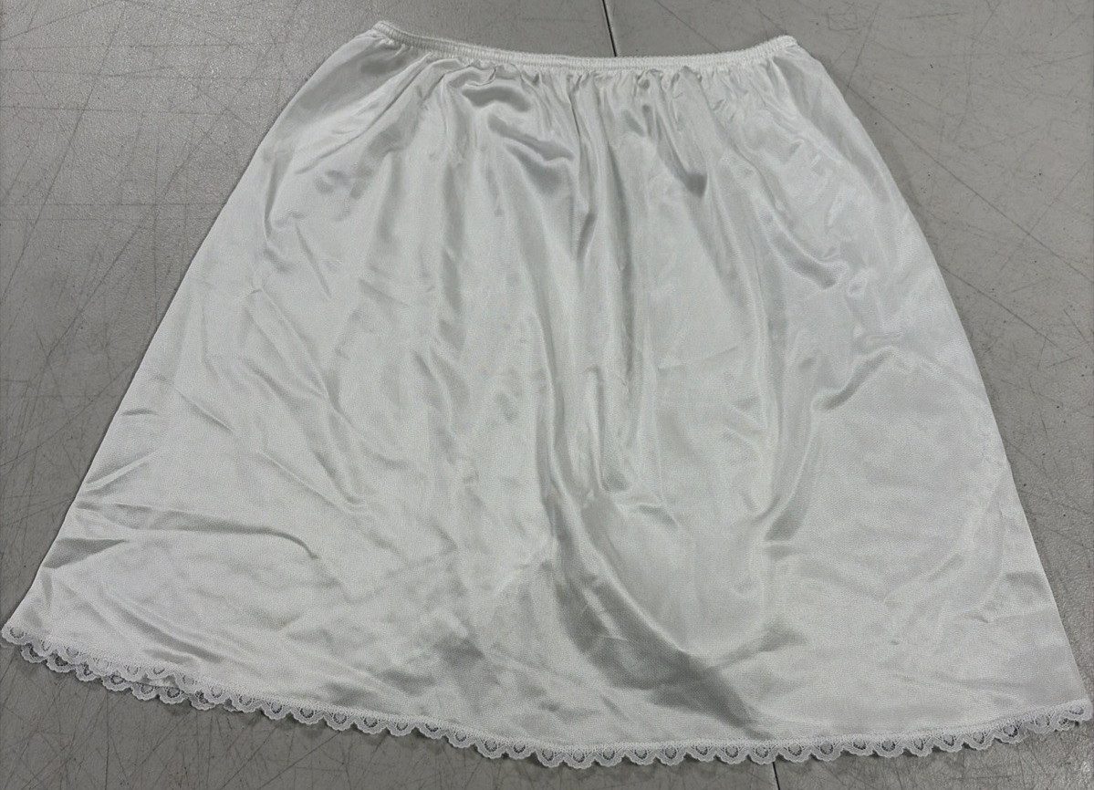 Adonna Mini Half Slip Vintage Lingerie 17 ¾” White Antron With Lace Size Medium