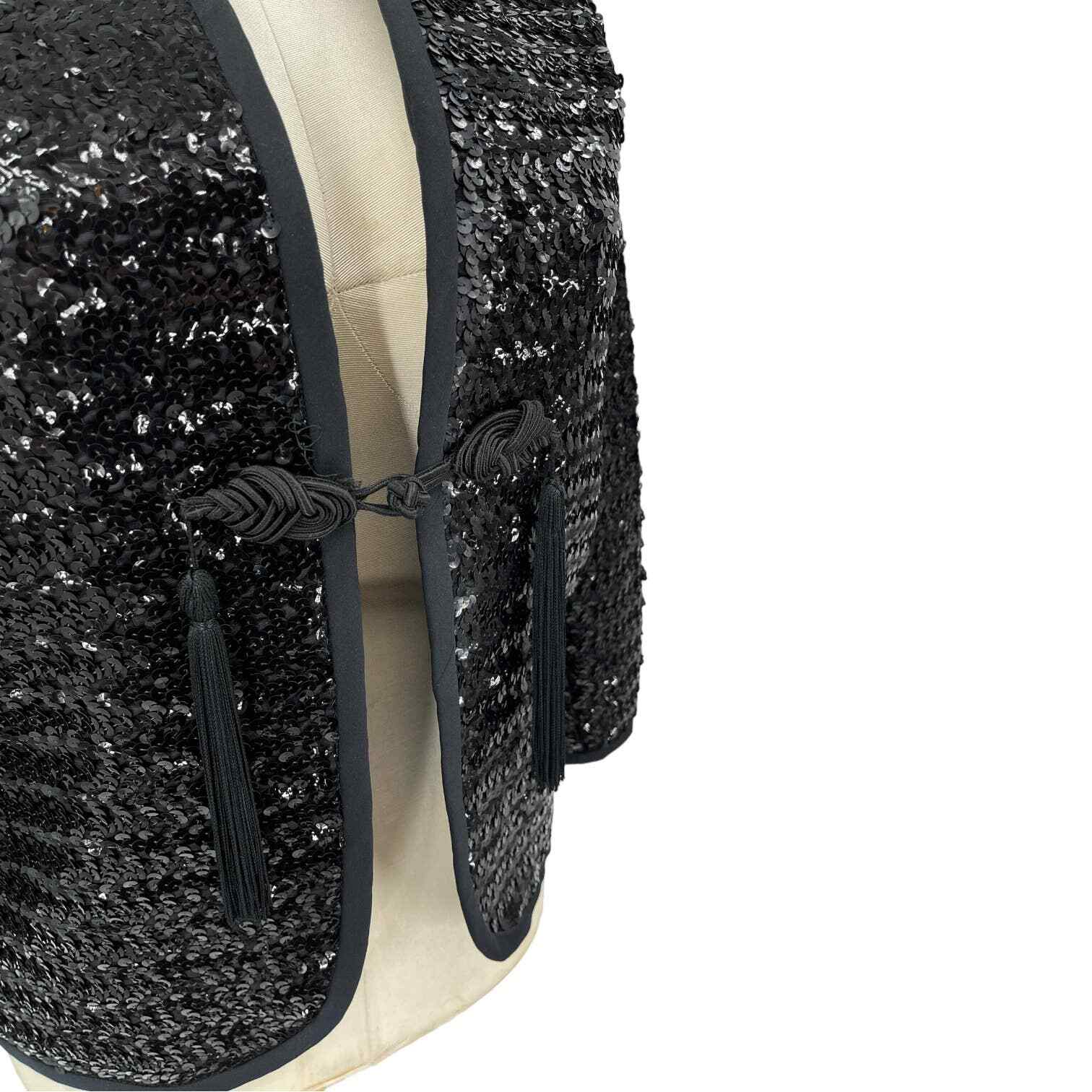Vintage 70s Black Sequin Jacket Tassel Detail Super Glam Henry Higgins Size M L