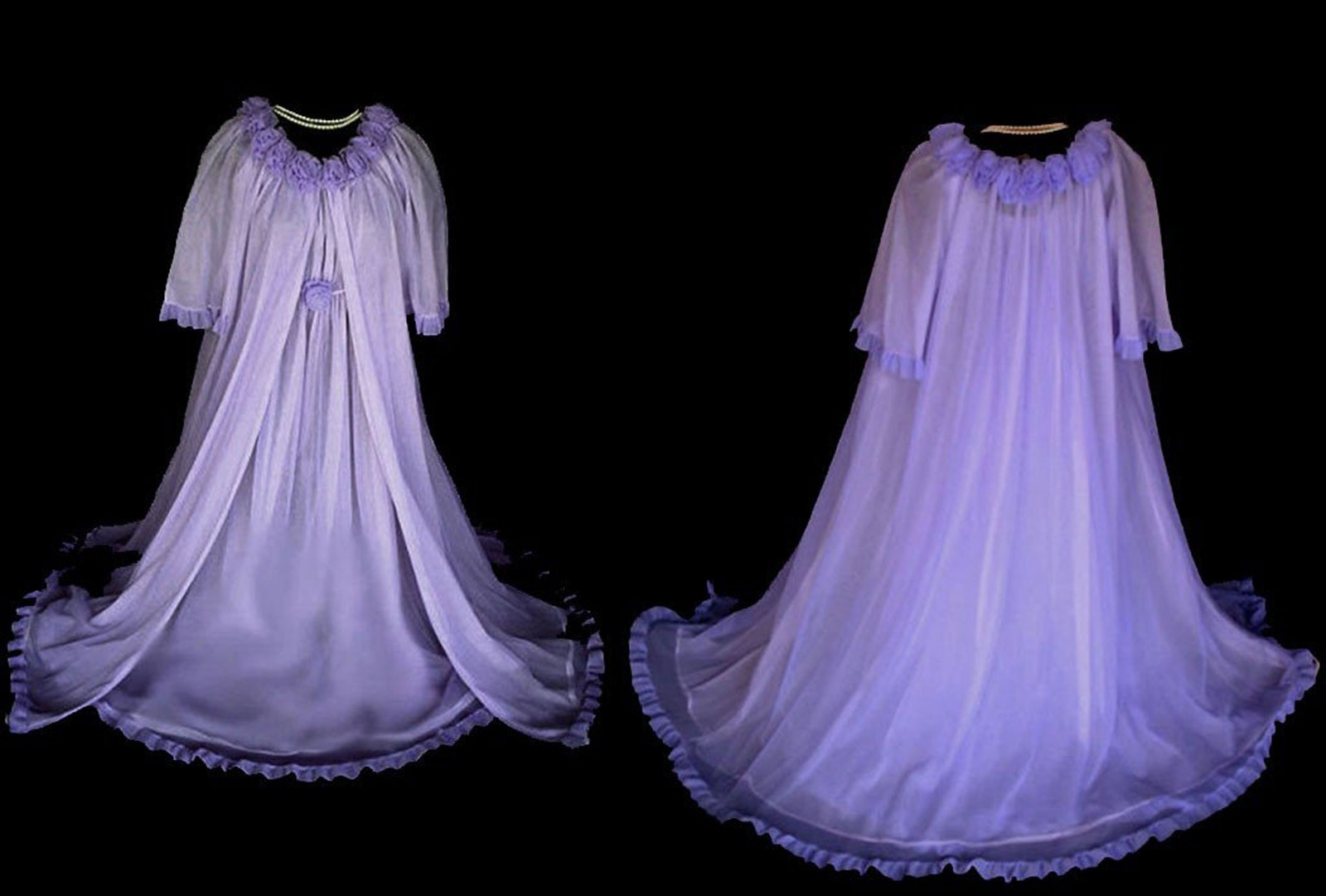 Vintage ’70s Jenelle French Lilac Peignoir Nightgown Set – Double Nylon Roses