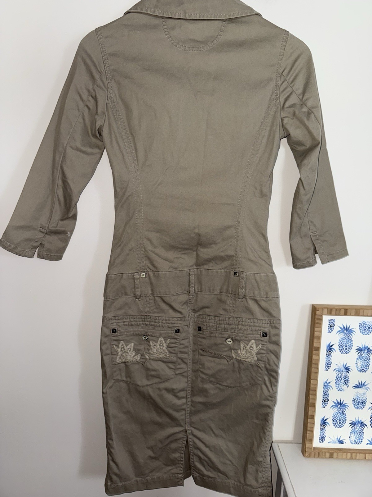 Vintage Diesel Y2K olive green military-style zip button collared dress XS