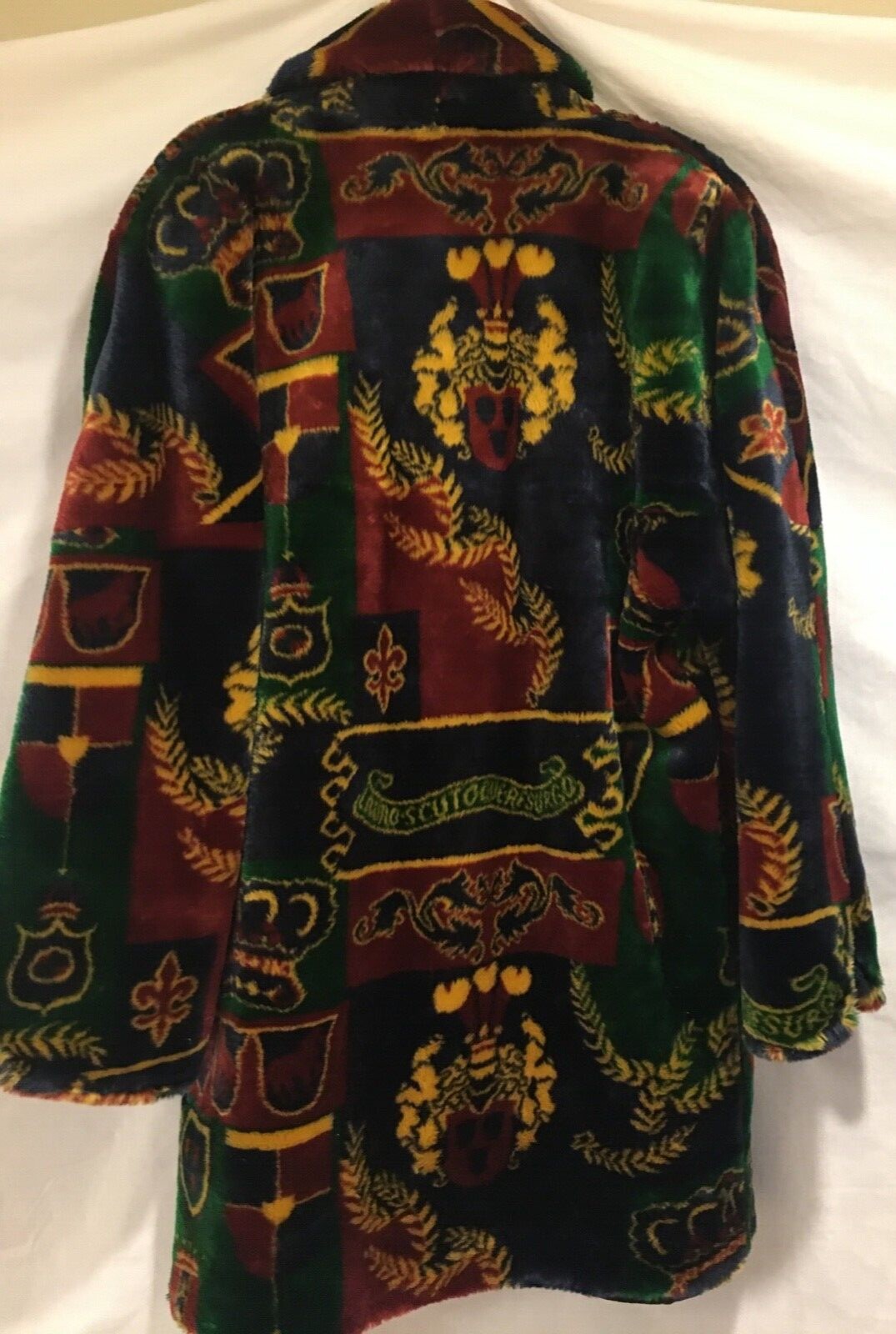 VINTAGE GIORGIO PARNUCCI PARIS NEW YORK ROME ROYAL/CROWN FAUX FUR COAT SZ LARGE 