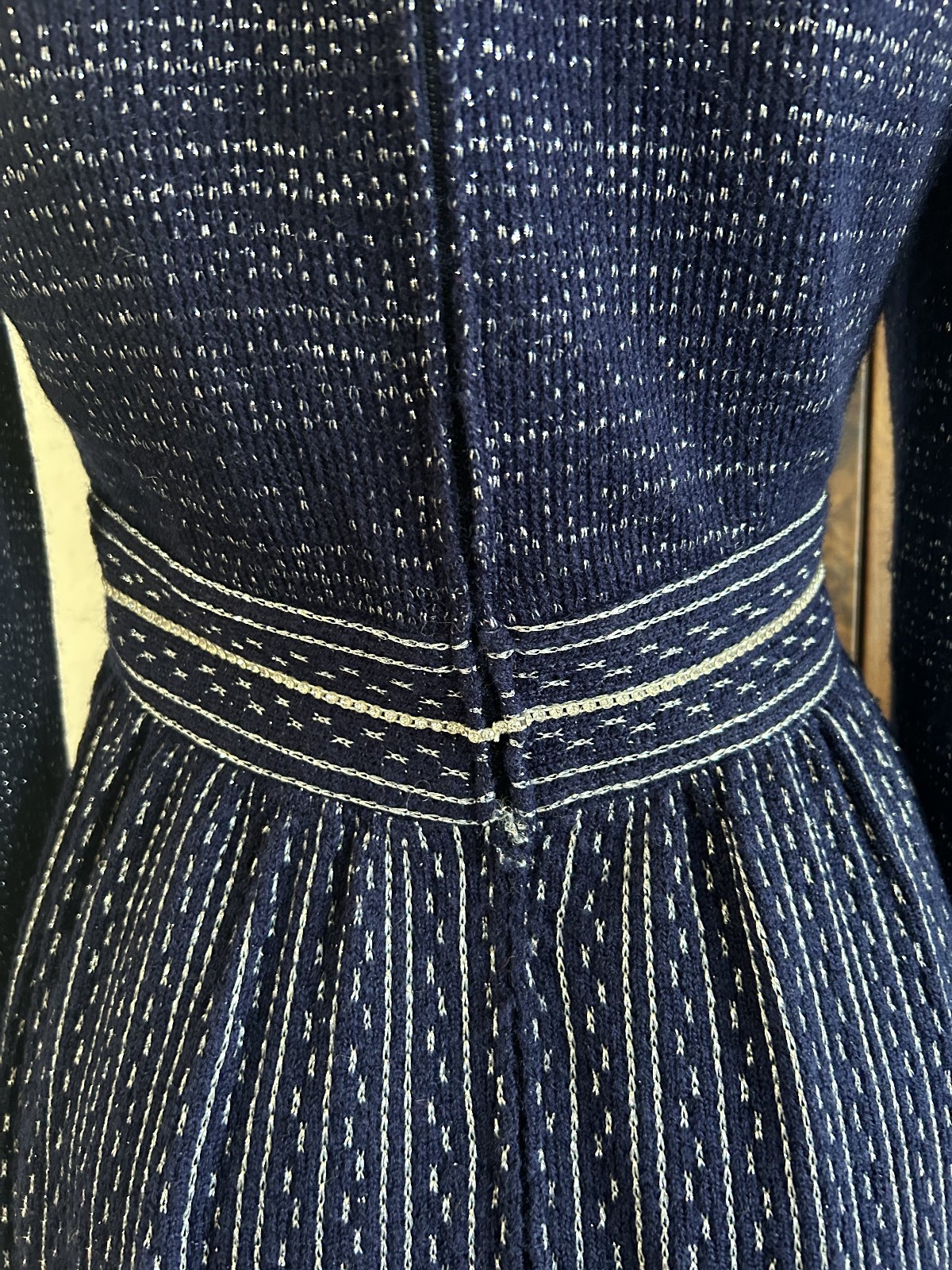 Vintage 60s 70s George Halley Rare Designer Blue & Silver Glitter Maxi Dress