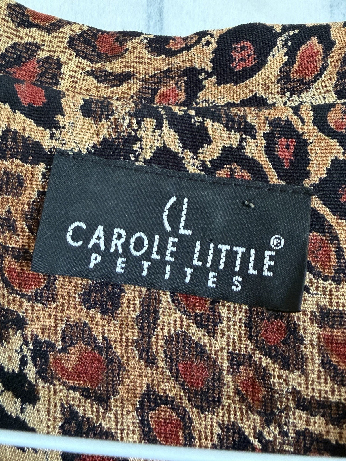 Vintage Carole Little Animal Print Blouse Top With Covered Buttons Petite Small