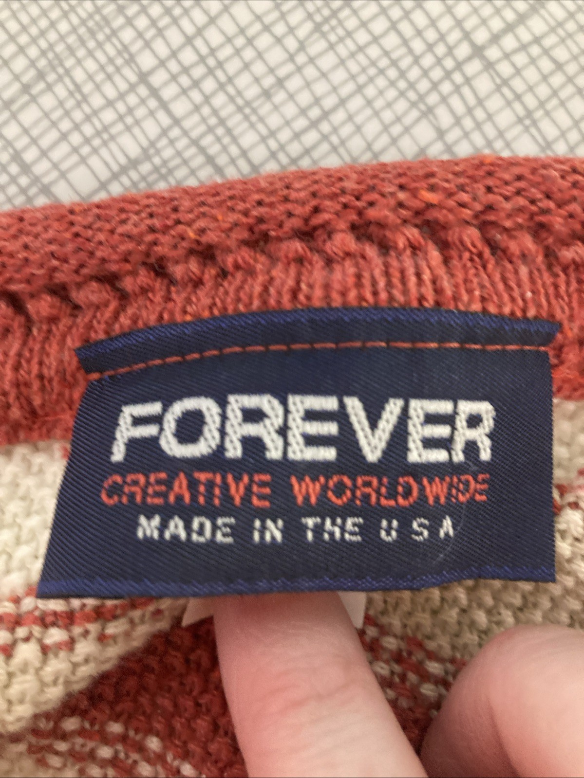 Vtg 90s Forever Creative Knit Striped Sweater Red Cream Cropped Cotton USA Indie