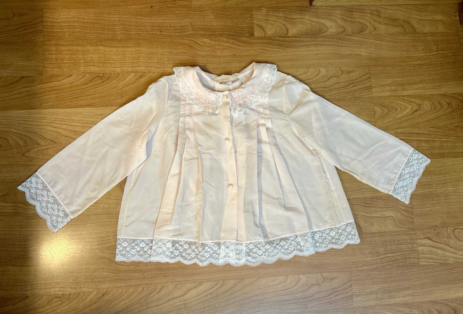1960s Pink Lace Bed Shirt Corhan Noumair Hand Embroidered Babydoll Style Small