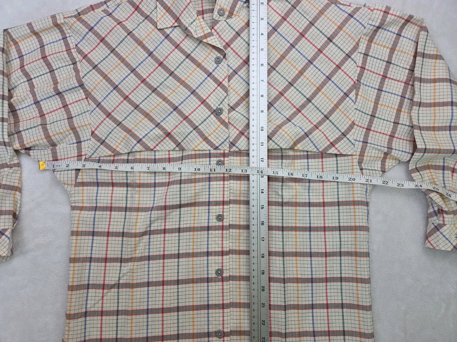 Vintage HANG TEN 1970s 80s Plaid Surf Skate Yoked Long Sleeve Logo Feet Size S
