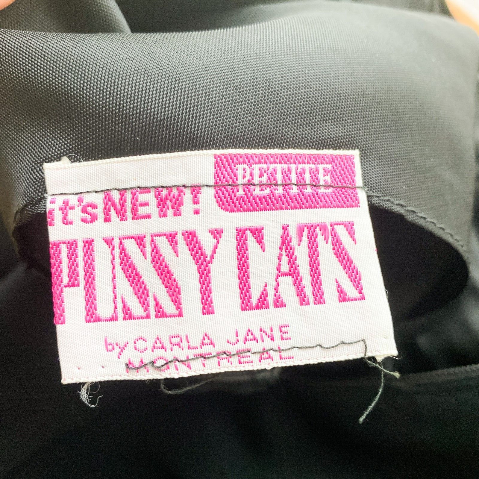 Vintage Pussy Cats by CArla Jane Black Wool Crepe 60s Mod Sheath Dress S
